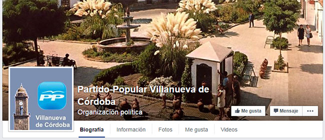 Cabecera actual de la página del PP de Villanueva de Córdoba
