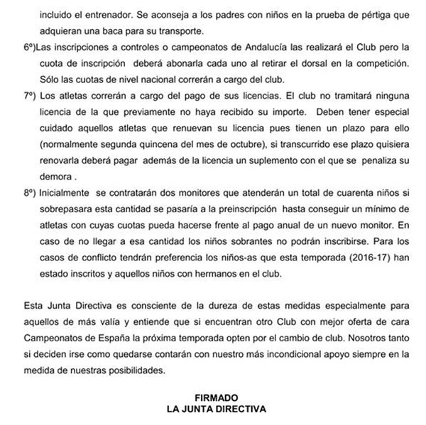 Comunicado del Club Atletismo Pozoblanco Ginés