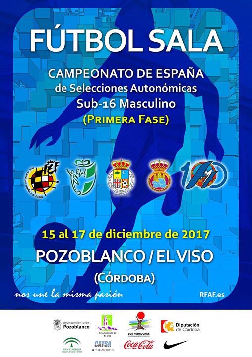 La 1ª fase del Campeonato de Fútbol Sala de Sub-16 Masculino se celebrará en Pozoblanco y El Viso