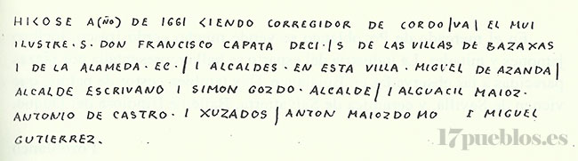 Inscripción del antiguo ayuntamiento de Pedroche