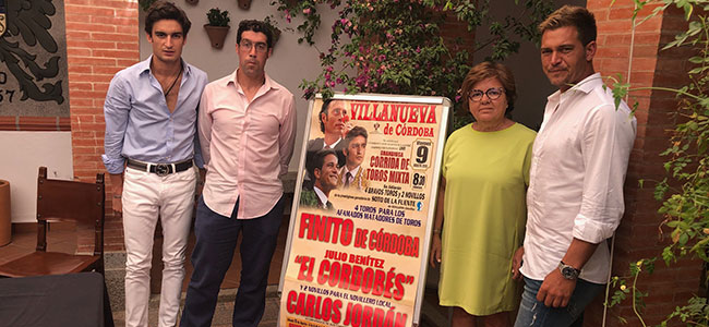 Finito, Julio Benítez ‘El Cordobés’ y el novillero Carlos Jordán, en la Feria de Villanueva de Córdoba