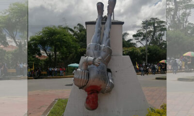 Tumban la estatua del pedrocheño Francisco Fernández Contreras en la colombiana ciudad de Ocaña